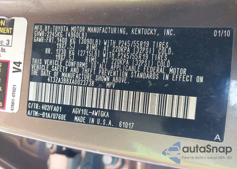 2010 Toyota Venza from USA, damaged, VIN 4T3ZA3BBXAU023738